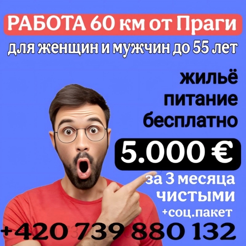Работа с бесплатным жильём и обедами 1.700€ в месяц + СОЦ.пакет