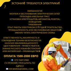 Эстония Требуется электрик